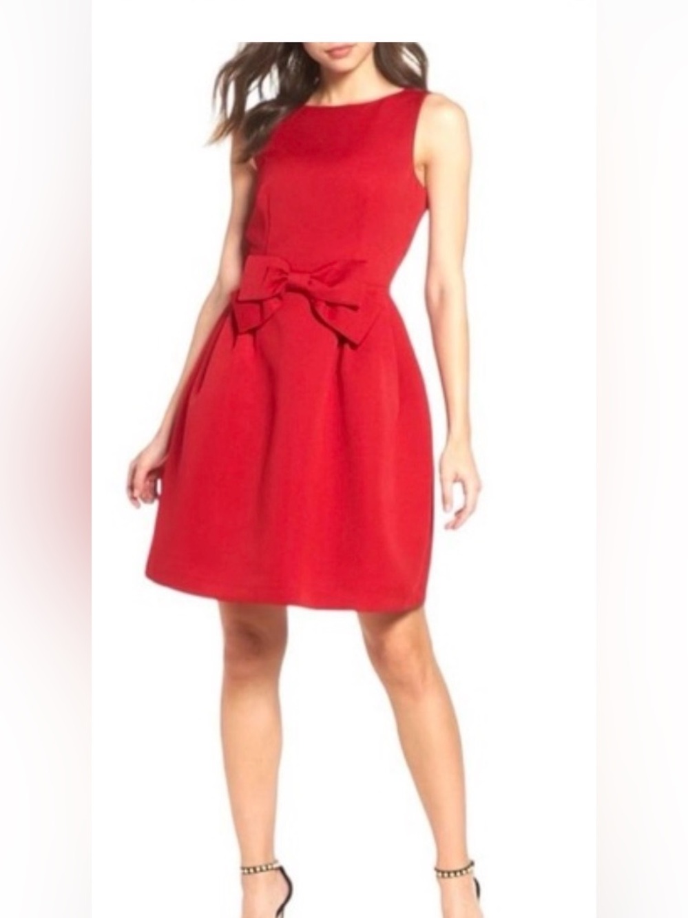 Red Sleeveless Bow Waist Dress